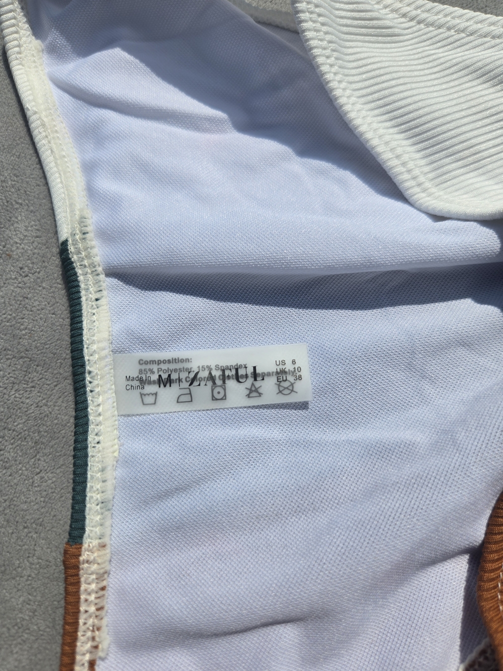 Zaful Colorblock V-Notch Triangle Bikini - White, Green & Brown - NEW - Picture 10 of 10